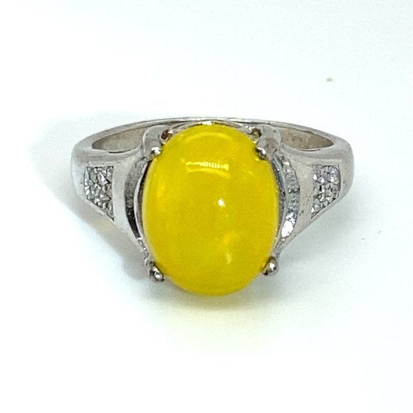 Yellow Opal 3.71ct Platinum Finish Solid 925 Sterling Silver Ring - Picture 4 of 7